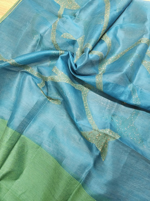 Blue & Green Handloom Muslin Silk Jamdani Dupatta Balaram Saha