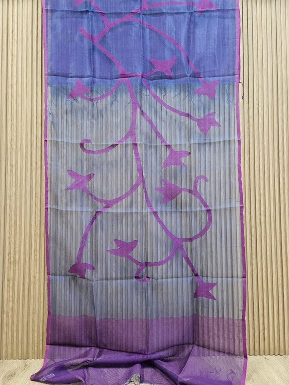 Blue & Purple Handloom Muslin Silk Jamdani Dupatta Balaram Saha