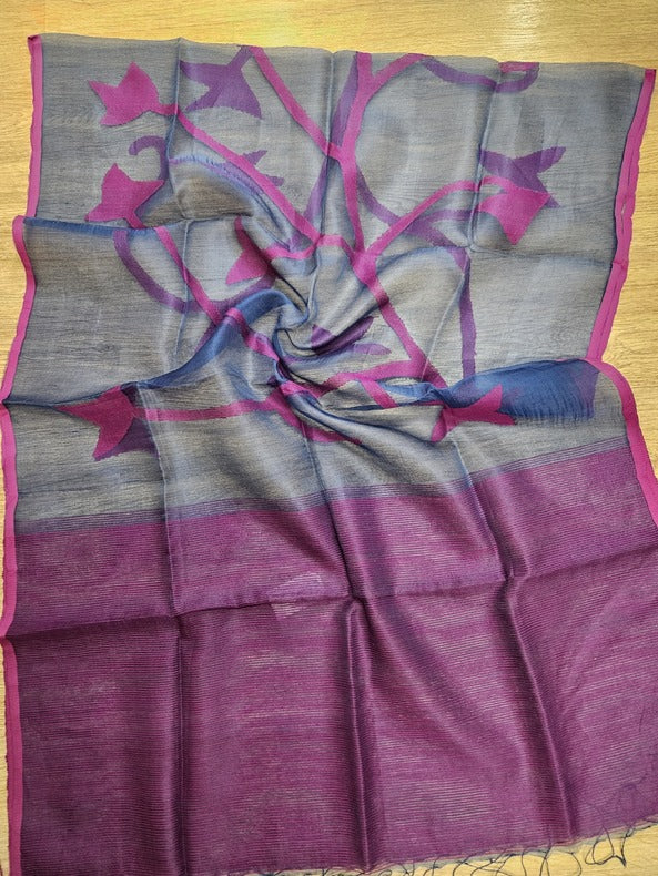 Blue & Purple Handloom Muslin Silk Jamdani Dupatta Balaram Saha