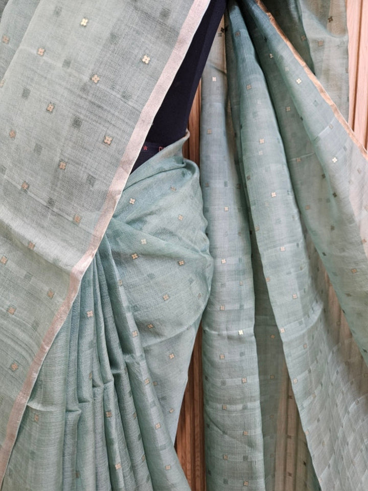 Handloom Muslin Silk Saree with Silver & Golden Zari Ganga Jamuna Border Balaram Saha