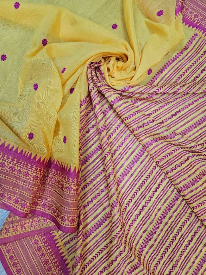 Yeloow and Magenta Soft Handloom Cotton Saree by Balaram Saha Balaram Saha