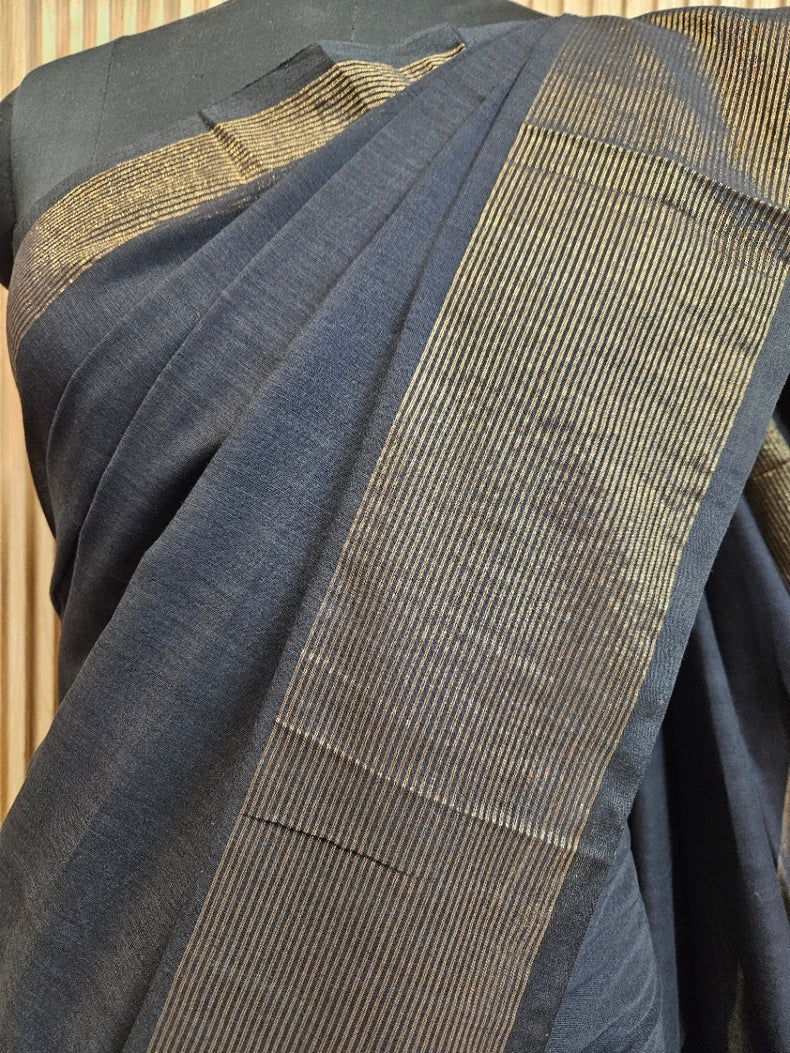 Balaram Saha’s Black & Gold Soft Handloom Cotton Saree – Tradition Meets Trend Balaram Saha