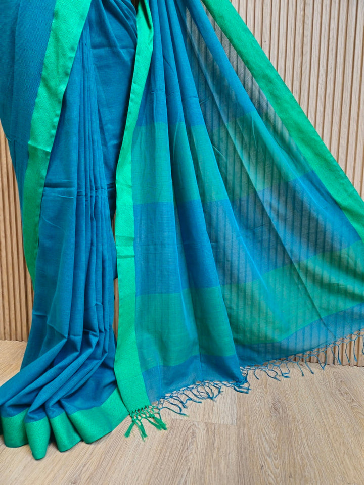 Beauty: Blue & Green Checks Cotton Saree by Balaram Saha Balaram Saha