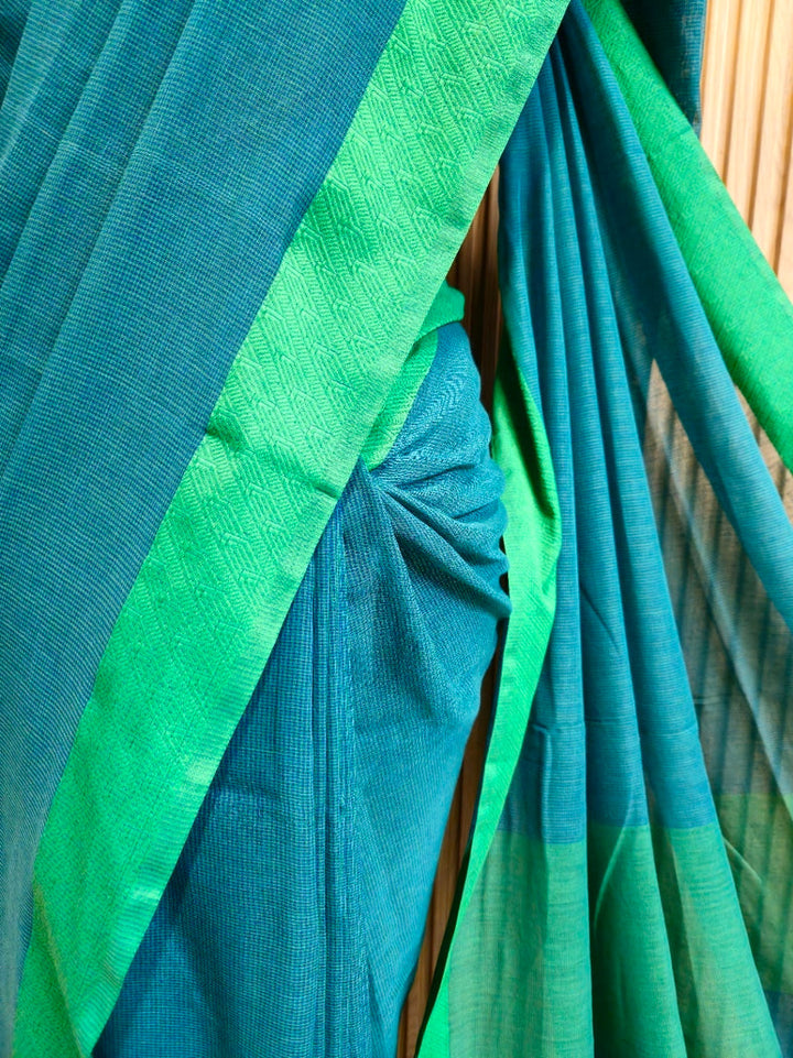 Beauty: Blue & Green Checks Cotton Saree by Balaram Saha Balaram Saha