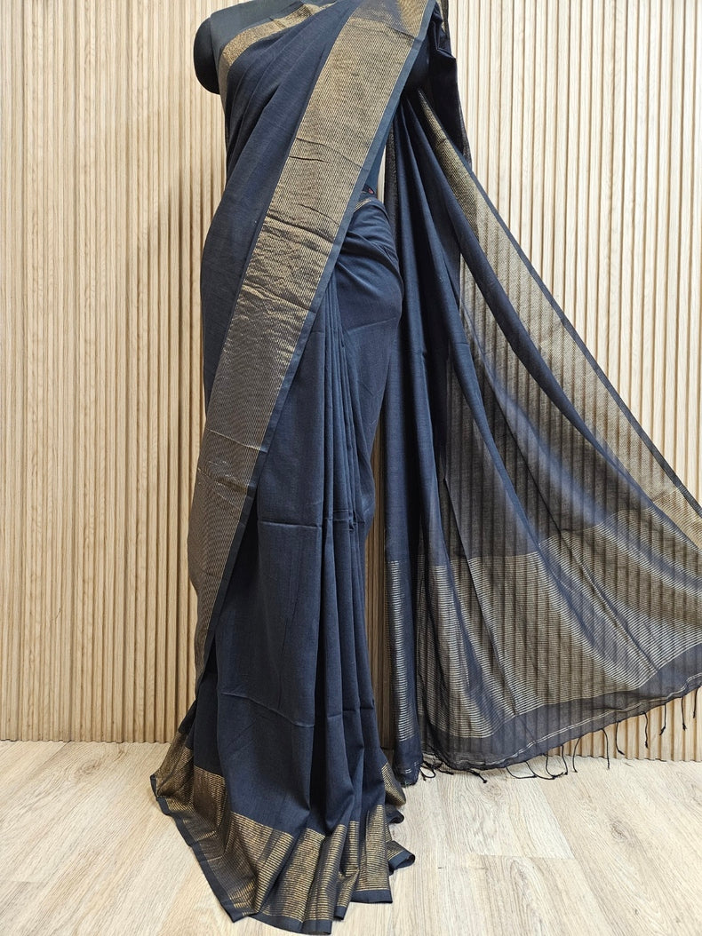 Balaram Saha’s Black & Gold Soft Handloom Cotton Saree – Tradition Meets Trend Balaram Saha