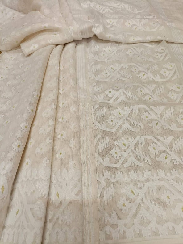 White on White, cotton by resham, soft Dhakai Jamdani Saree Balaram Saha