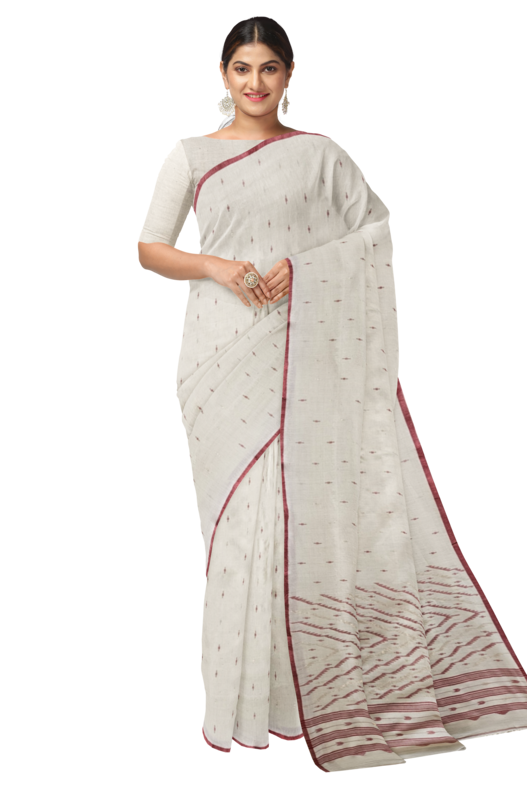 Off White Soft Handloom Handwoven Tussar Silk Jamdani Saree Balaram Saha