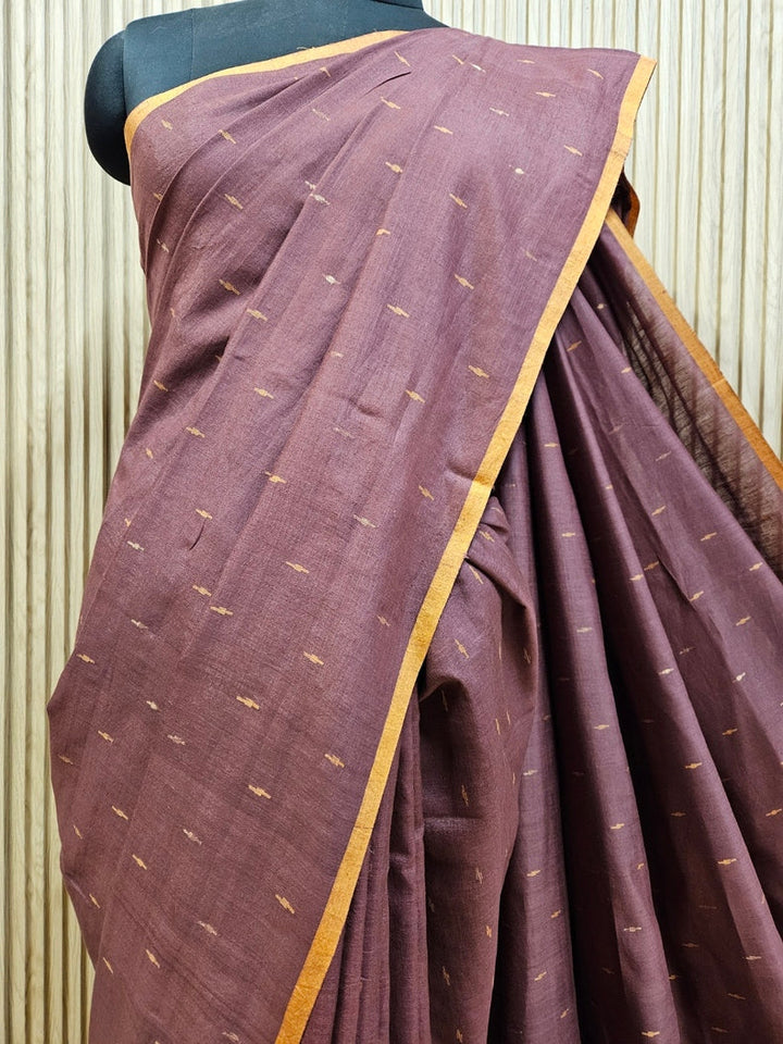 Plum & Mustard Soft Handloom Handwoven Tussar Silk Jamdani Saree Balaram Saha