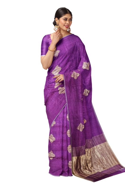 Magenta and Golden Zari Soft Handwoven Muslin Silk saree Balaram Saha