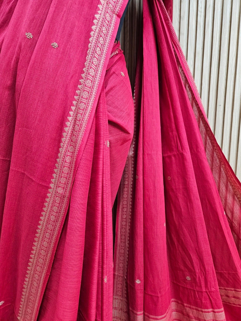 Red Soft Handloom Traditional Dhonekhali Cotton Saree Balaram Saha