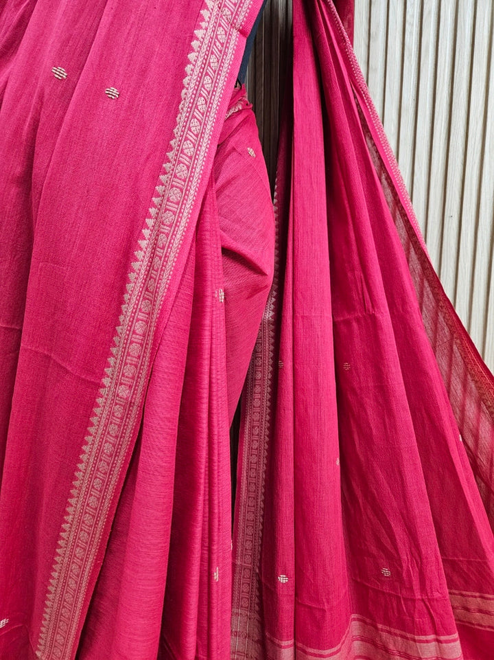 Red Soft Handloom Traditional Dhonekhali Cotton Saree Balaram Saha