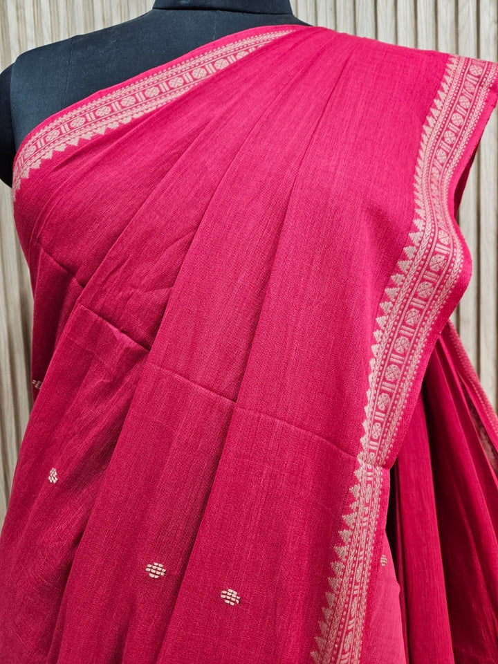 Red Soft Handloom Traditional Dhonekhali Cotton Saree Balaram Saha