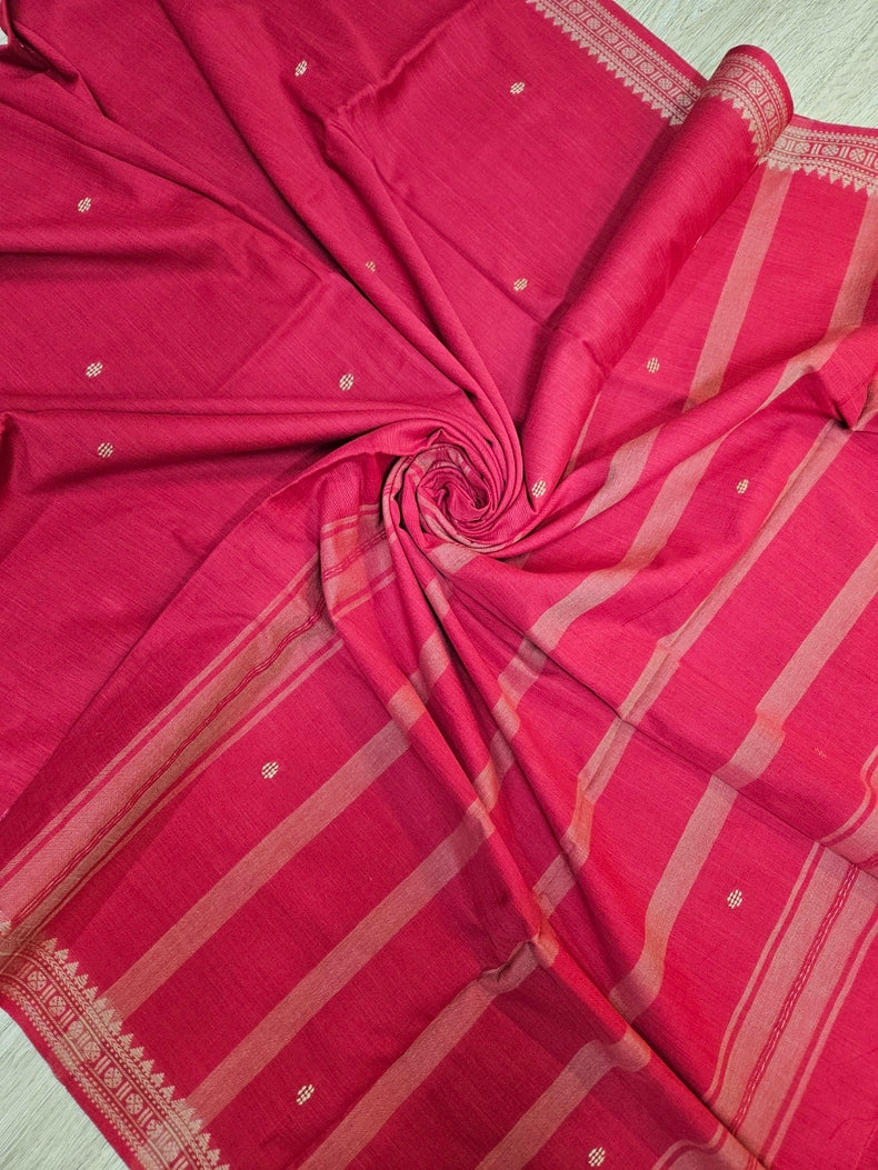 Red Soft Handloom Traditional Dhonekhali Cotton Saree Balaram Saha