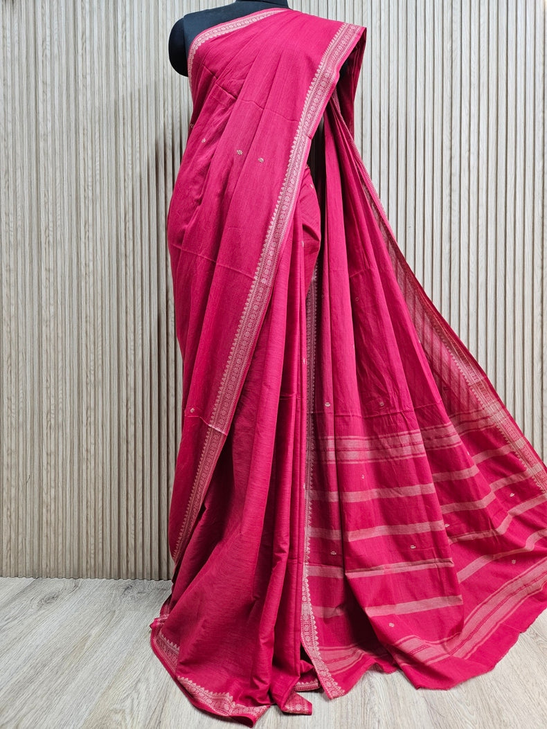 Red Soft Handloom Traditional Dhonekhali Cotton Saree Balaram Saha