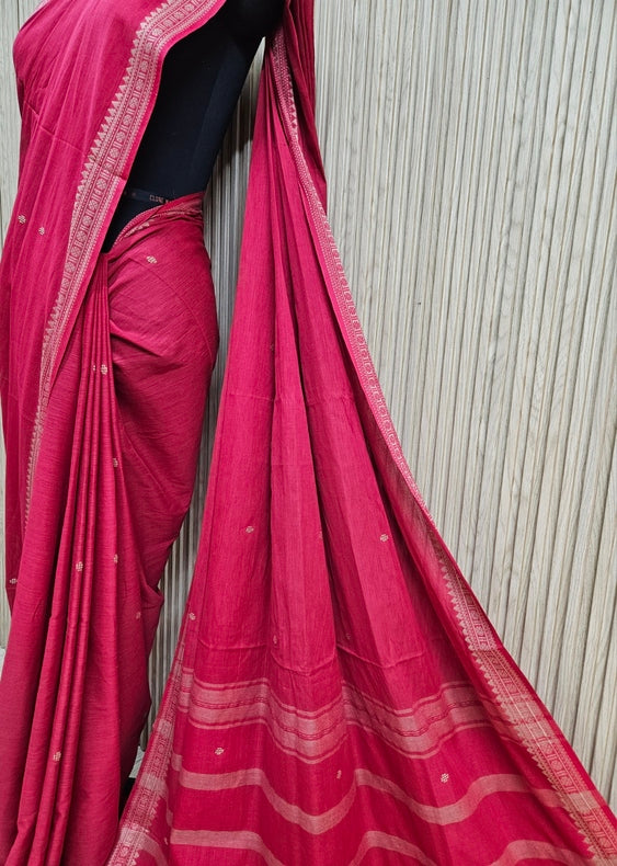 Red Soft Handloom Traditional Dhonekhali Cotton Saree Balaram Saha