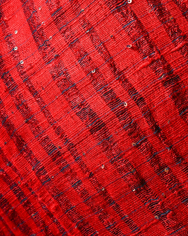 Black & Red Handloom Matka Tussar Silk Saree with Woven Stripes & Sequin Border Balaram Saha