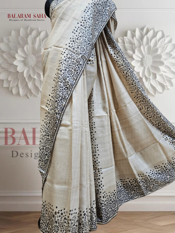 Beige & Brown Tussar Silk Saree by Balaram Saha: Embrace Natural Beauty Balaram Saha