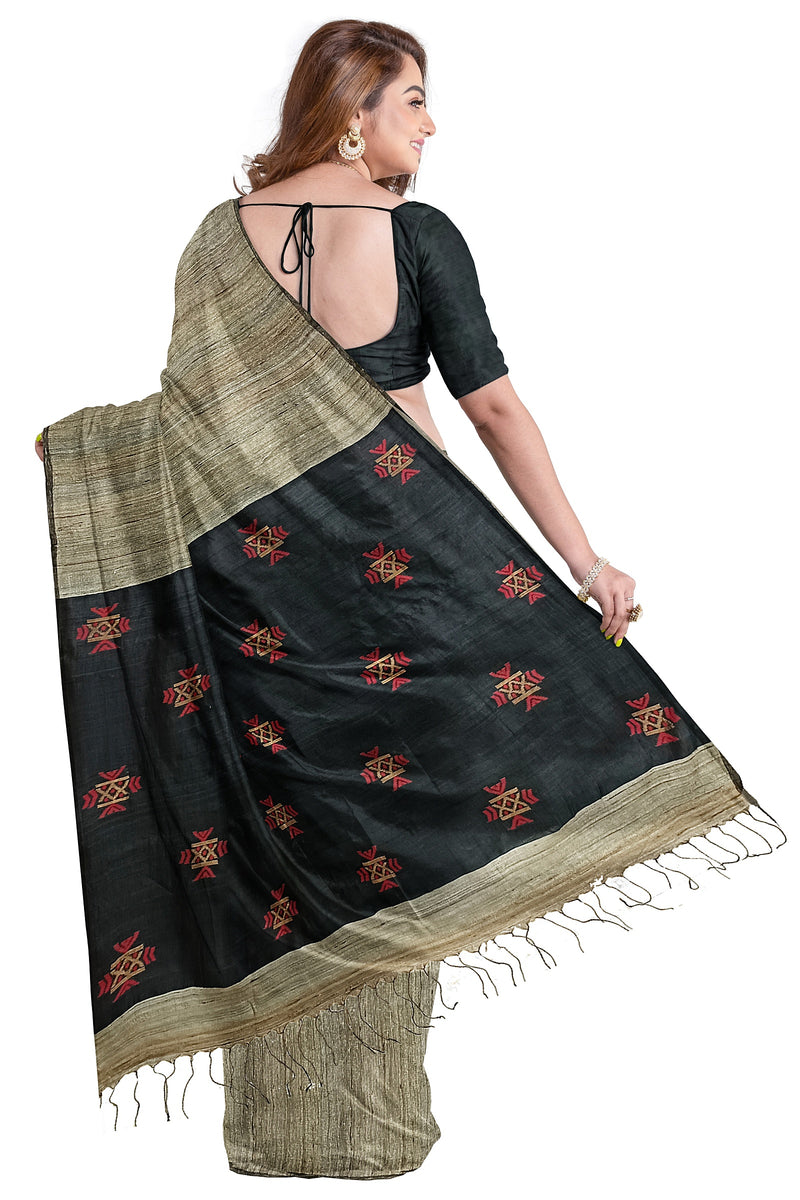 Soft Handloom Muslin Tussar Silk Saree with Woven Anchal Balaram Saha