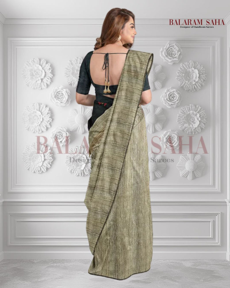 Soft Handloom Muslin Tussar Silk Saree with Woven Anchal Balaram Saha