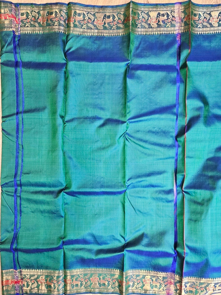 Peacock Blue Handloom Bishnupuri Katan Swarnachari Silk Saree with Zari Work Balaram Saha
