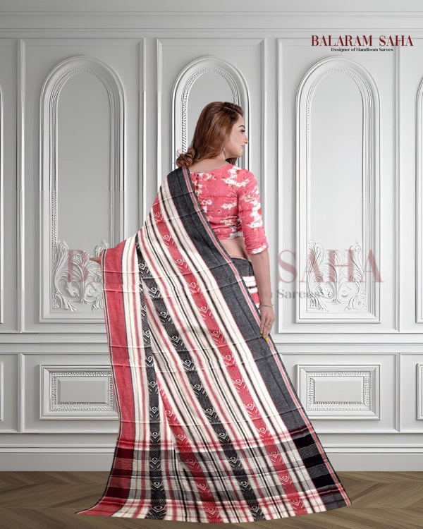 Off-White Handloom Traditional Dhonekhali  Cotton Saree Balaram Saha
