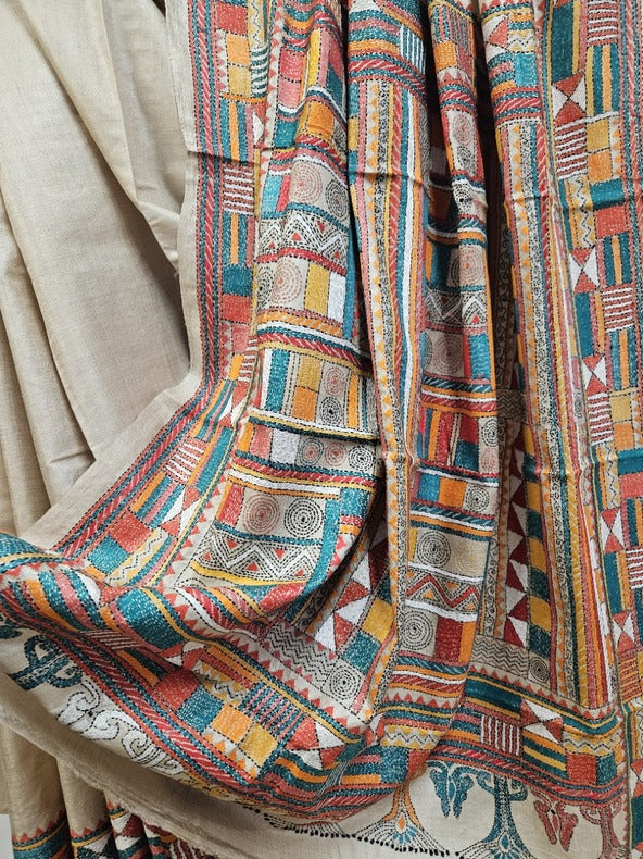 Sustainable Luxury: Handloom Tussar Silk Kantha Stitch by Balaram Saha Balaram Saha