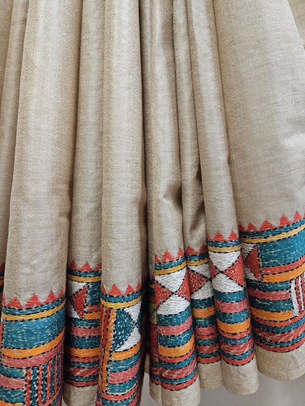 Sustainable Luxury: Handloom Tussar Silk Kantha Stitch by Balaram Saha Balaram Saha