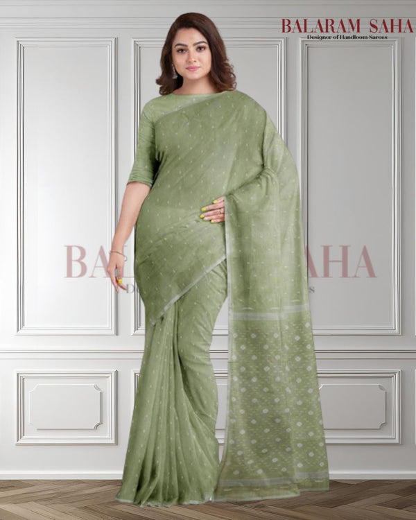 Light Green Handloom Traditional Cotton Jamdani Saree