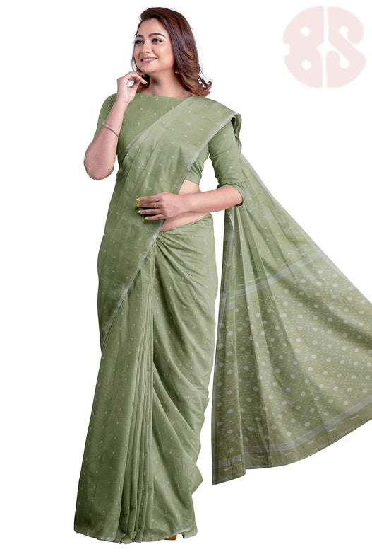 Light Green Handloom Traditional Cotton Jamdani Saree