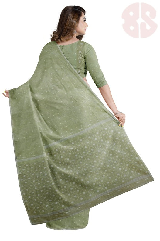 Light Green Handloom Traditional Cotton Jamdani Saree