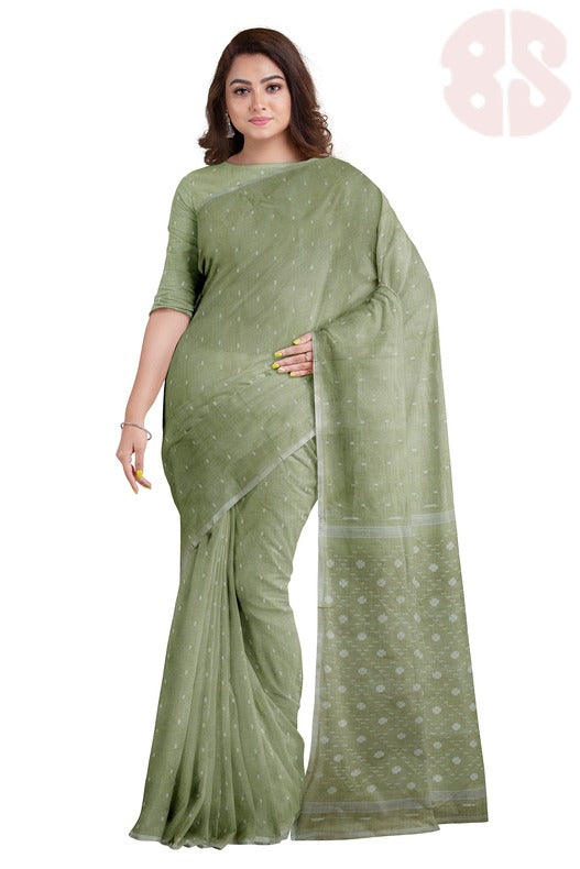 Light Green Handloom Traditional Cotton Jamdani Saree