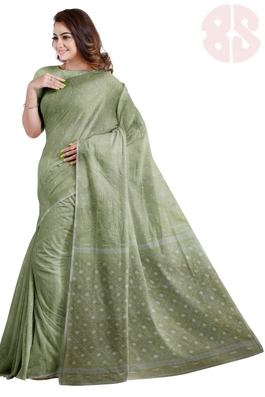 Light Green Handloom Traditional Cotton Jamdani Saree