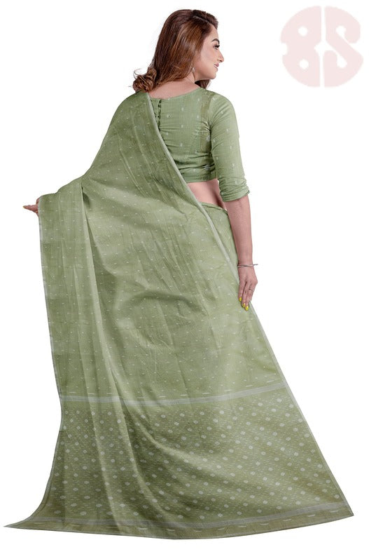 Light Green Handloom Traditional Cotton Jamdani Saree