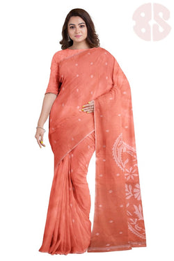 Peach & White Traditional Cotton  Handwoven Jamdani Saree