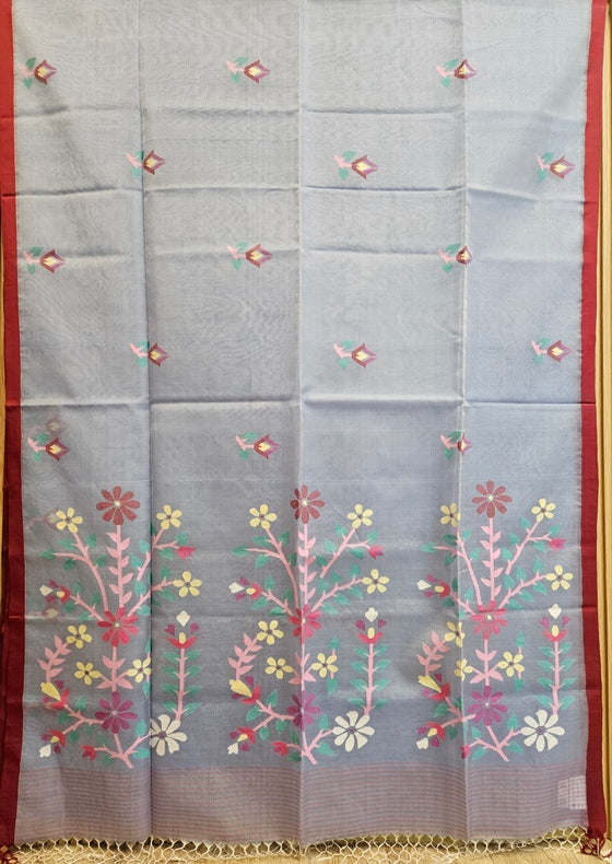Exclusive Blue & Maroon Handloom Muslin Silk Saree by Balaram Saha Balaram Saha