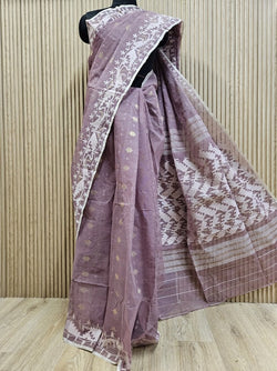 Elegance in Onion Pink : Pure Cotton Handwoven Bangladesh Jamdani Saree by Balaram Saha Balaram Saha