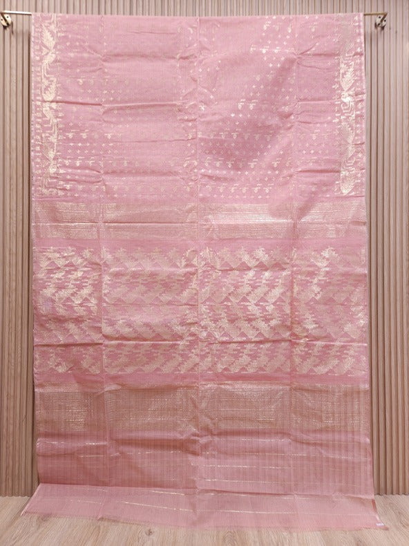 Balaram Saha: A Masterpiece in Peach & Gold Bangladesh Cotton Jamdani Saree - Balaram Saha