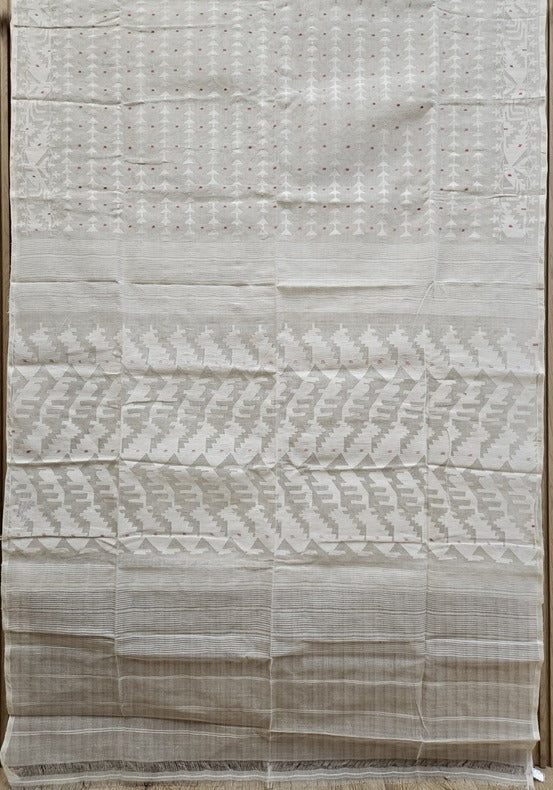 Off White Handwoven Bangladesh Cotton Jamdani Saree Balaram Saha