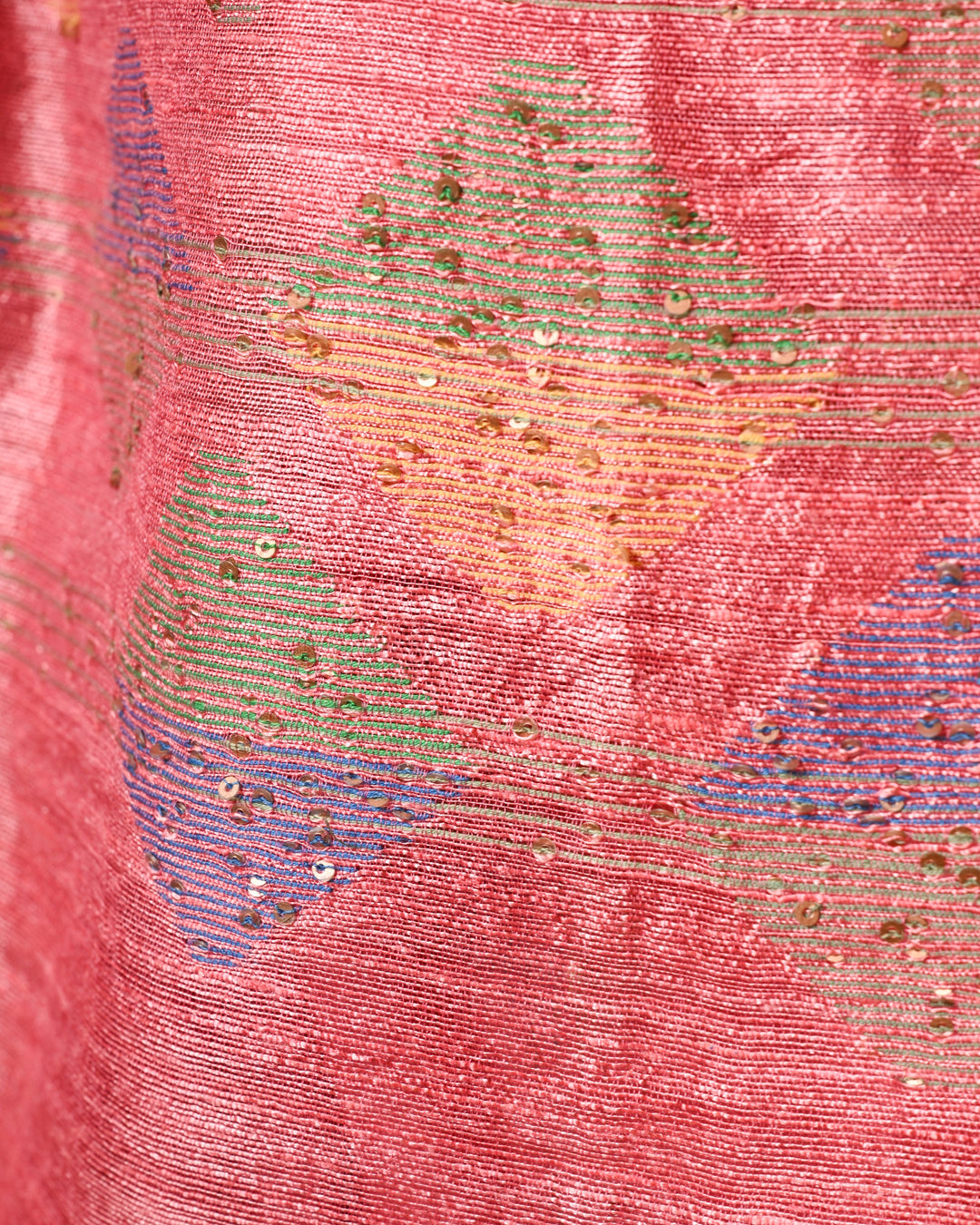 Rose Pink & Green Handloom Matka Silk Saree with Geometric Jamdani Motifs & Sequin Weave Balaram Saha