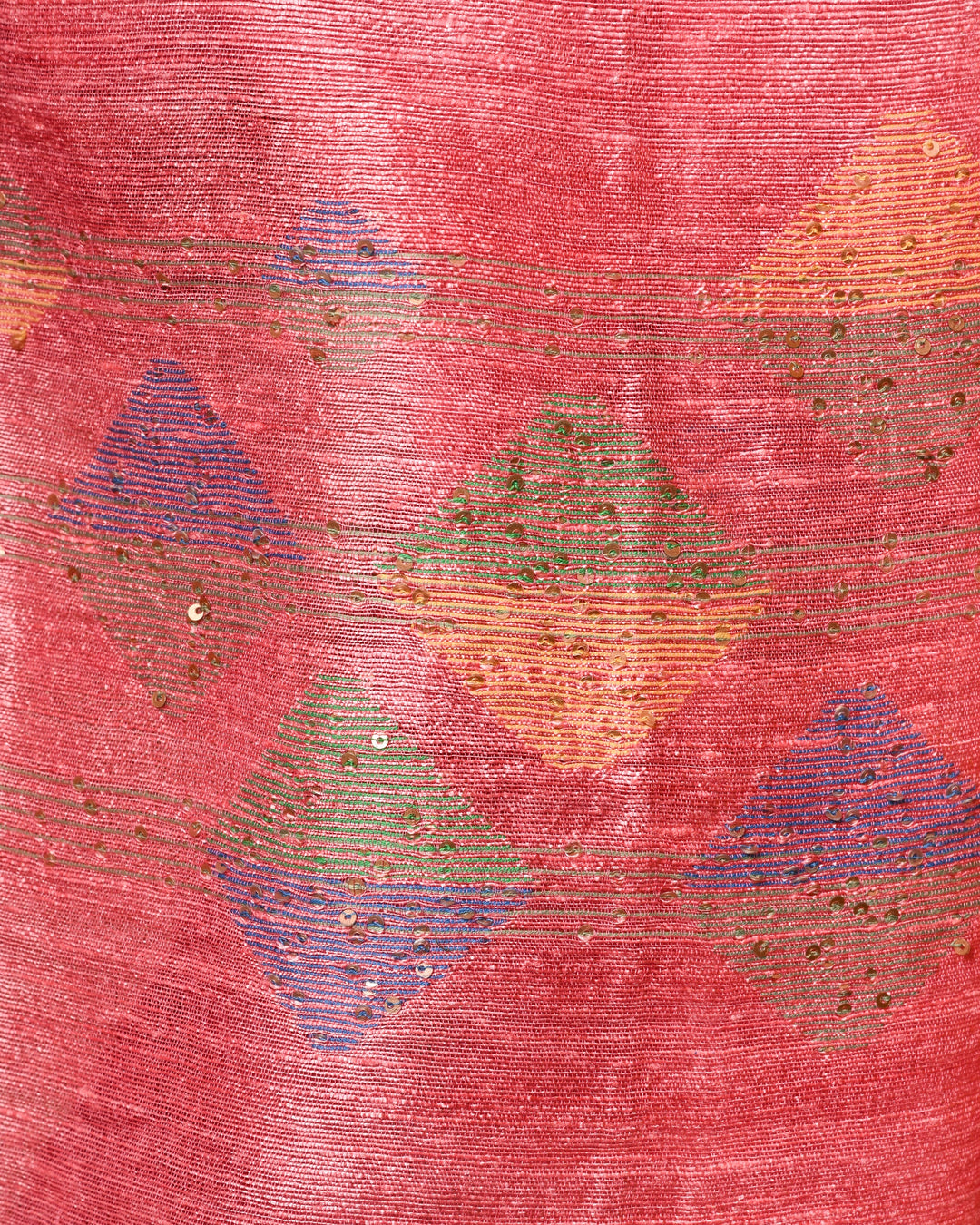 Rose Pink & Green Handloom Matka Silk Saree with Geometric Jamdani Motifs & Sequin Weave Balaram Saha