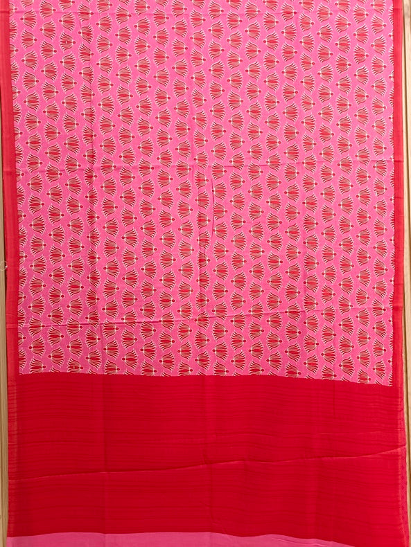 Pink & Red Handloom Finest Mul Printed Cotton Saree Balaram Saha