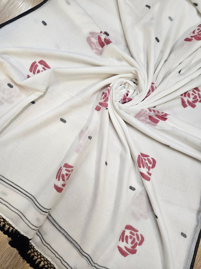 Off White Handloom Fine Cotton Handwoven Jamdani Saree Balaram Saha