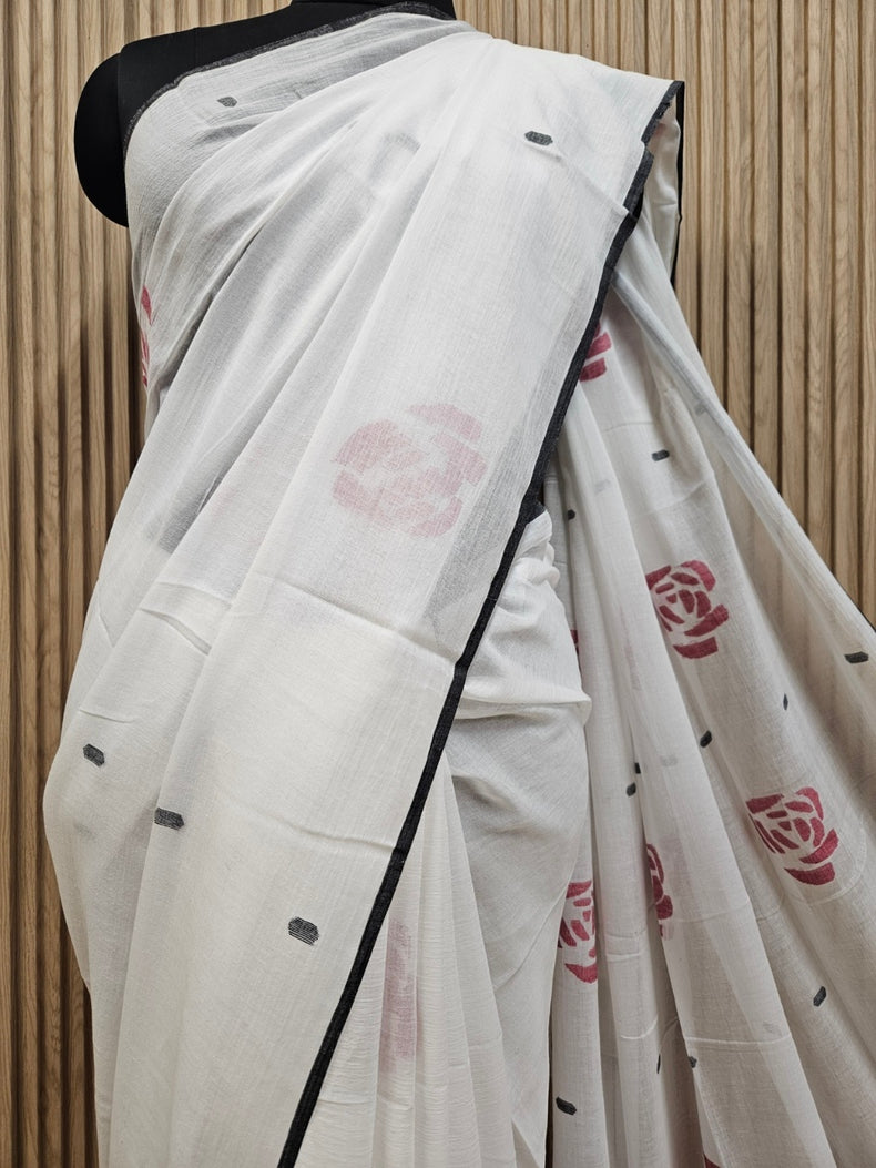 Off White Handloom Fine Cotton Handwoven Jamdani Saree Balaram Saha