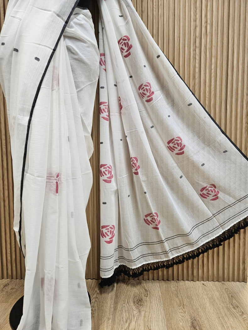 Off White Handloom Fine Cotton Handwoven Jamdani Saree Balaram Saha
