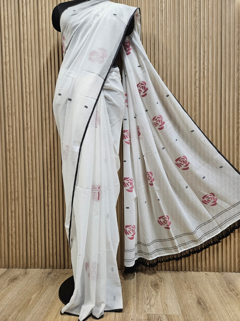 Off White Handloom Fine Cotton Handwoven Jamdani Saree Balaram Saha