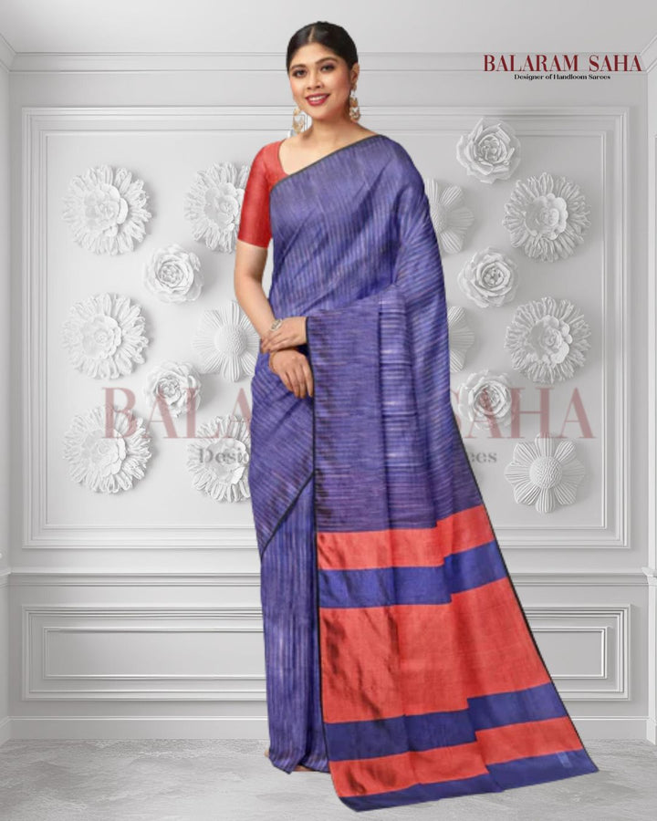 Handloom Pure Katan Silk Saree with Kantha Stripes by Balaram Saha - (handloom saree, silk saree, handloom silk saree, balaram saha online, silk sarees, silk handloom saree, bengal handloom sarees, pure silk, garad silk saree, silk saree online, bengali silk saree, soft silk sarees, saree silk saree, tissue silk saree, pure silk saree, cotton silk saree, tussar silk saree, silk sarees for wedding, silk saree collection, tussar silk, handloom silk sarees)
