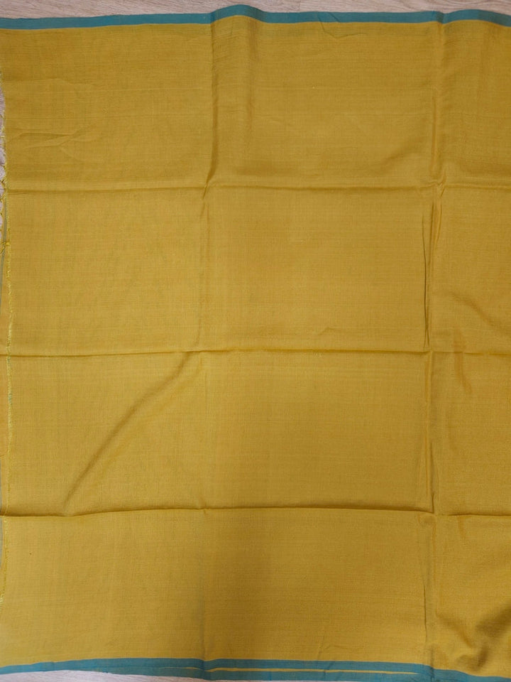Mustard Green & Blue Handwoven Tussar Silk Jamdani Saree Balaram Saha
