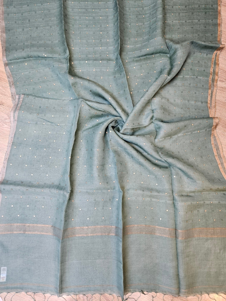 Handloom Muslin Silk Saree with Silver & Golden Zari Ganga Jamuna Border Balaram Saha