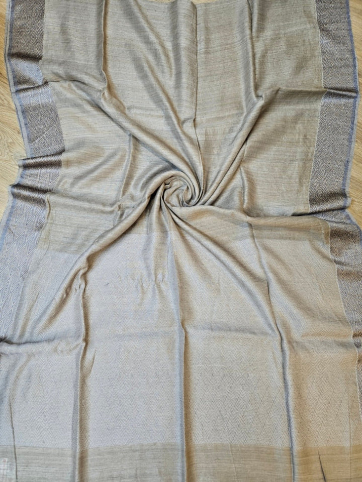 Light Grey Handloom Matka Silk Saree with Grey Woven Border & Sequins Woven Body Balaram Saha