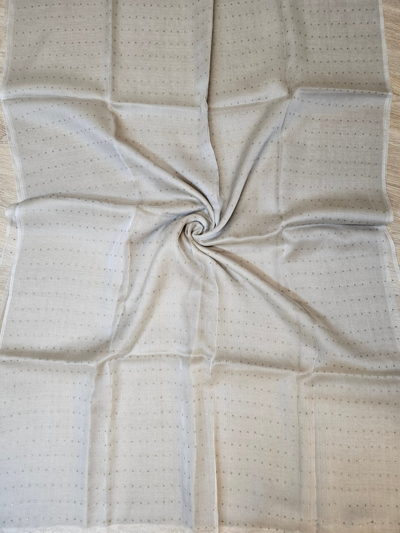 Light Grey Muslin Silk Saree with Self Stripes & Sequins Woven Design Balaram Saha